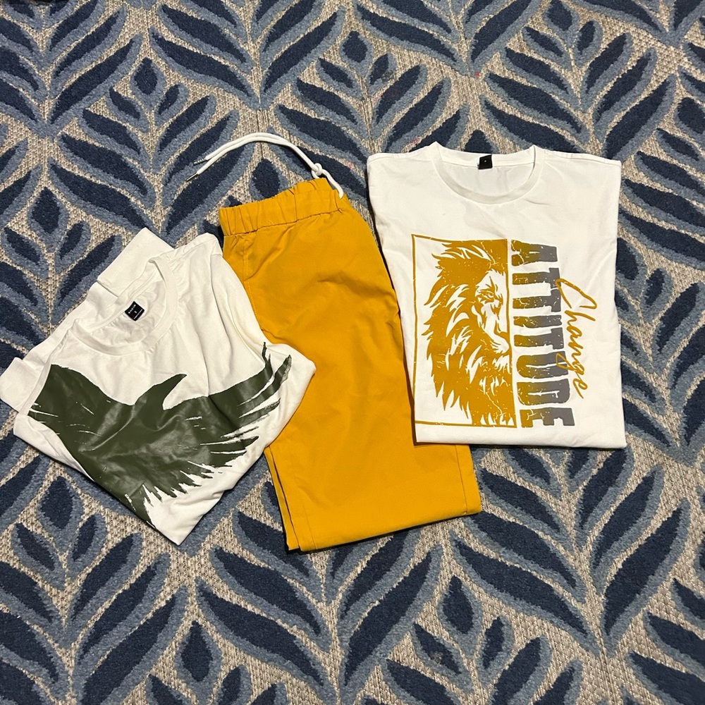 SHEIN White and Yellow Graphic Tees